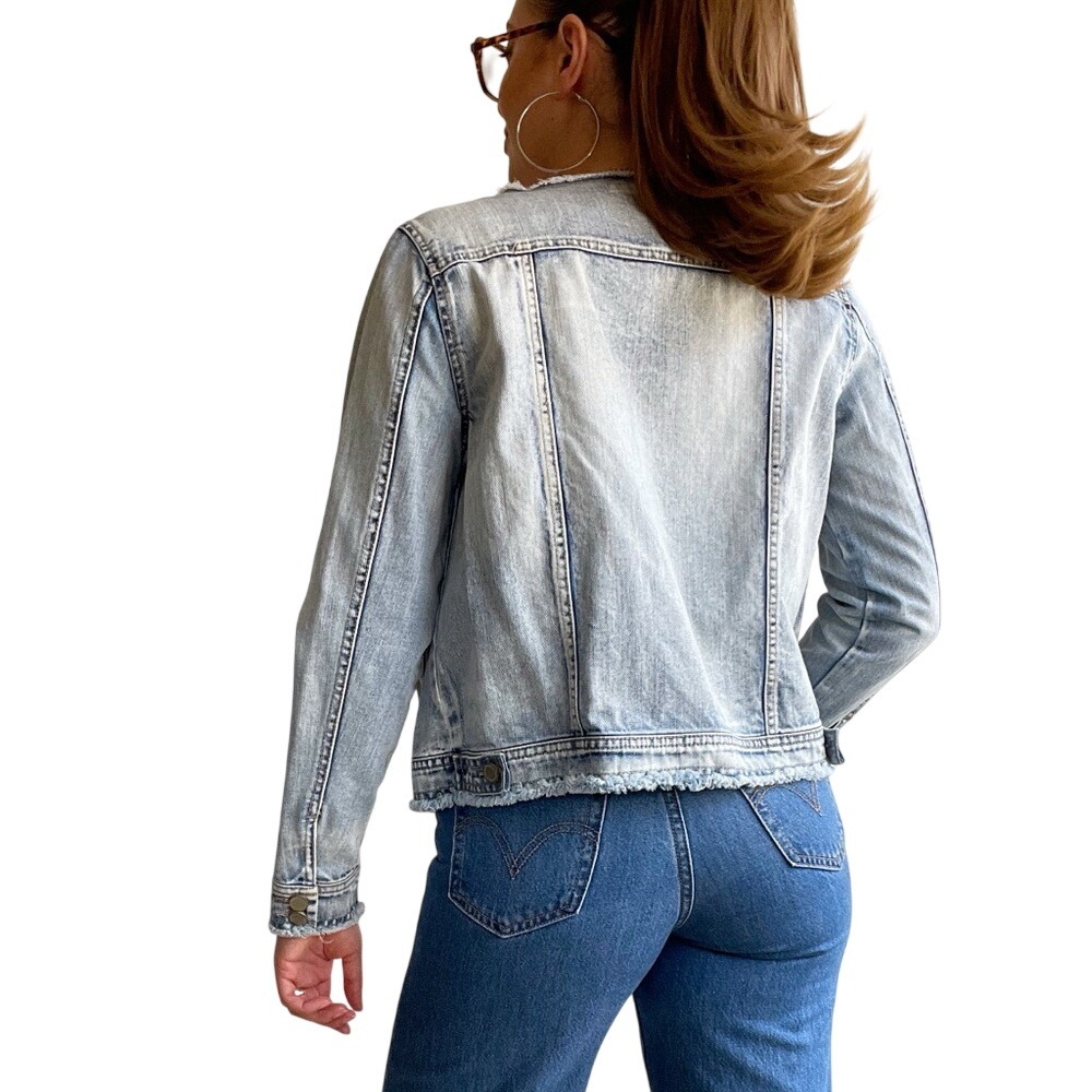 Wit & Wisdom Boho UrbanStreetwear Raw Hem Acid Wash Denim Jacket - Picture 4 of 13